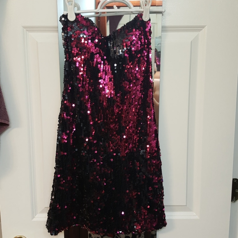 Black and pink sequin dress